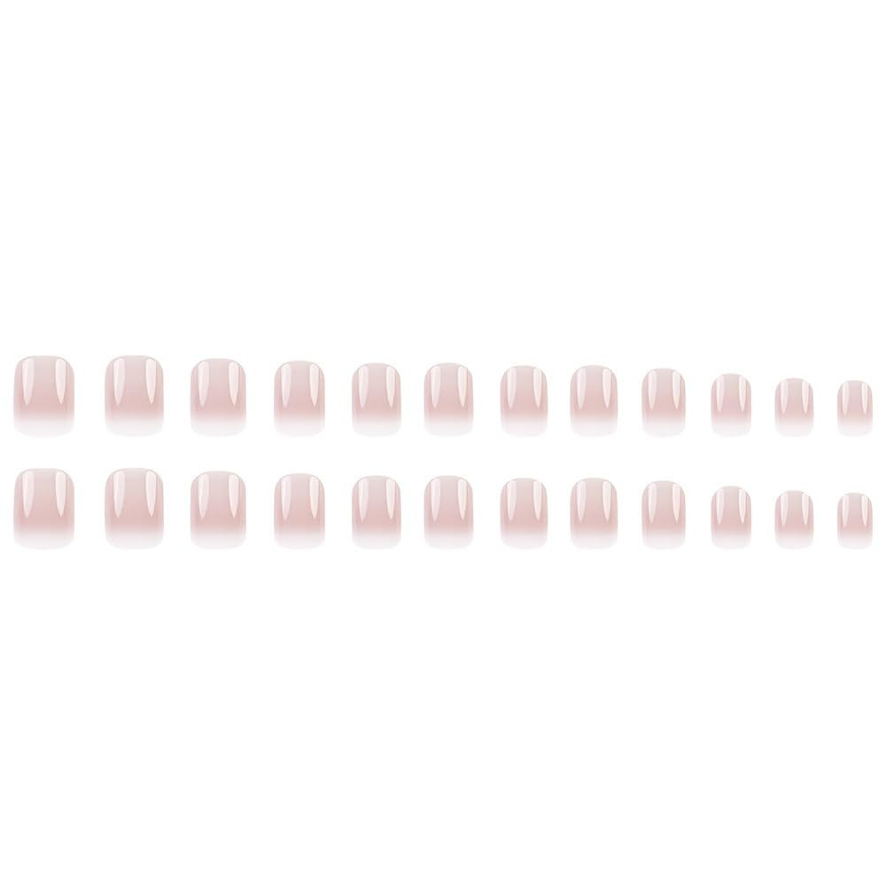 French Tip Press on Nails Short Square Fake Nails Pink White Gradient style1