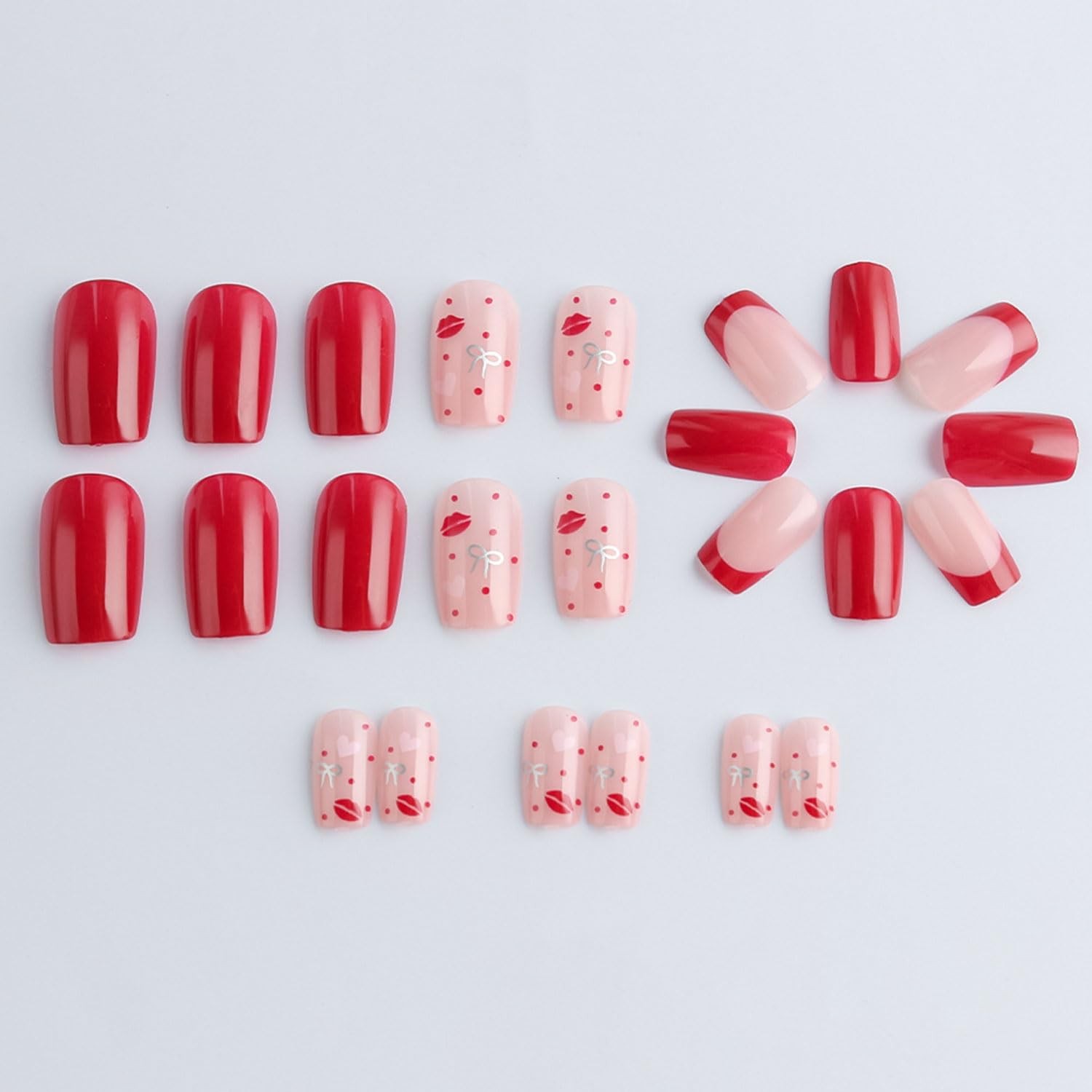 Valentines Press on Nails Short Square Fake Nails French Tip Nails Press Ons …