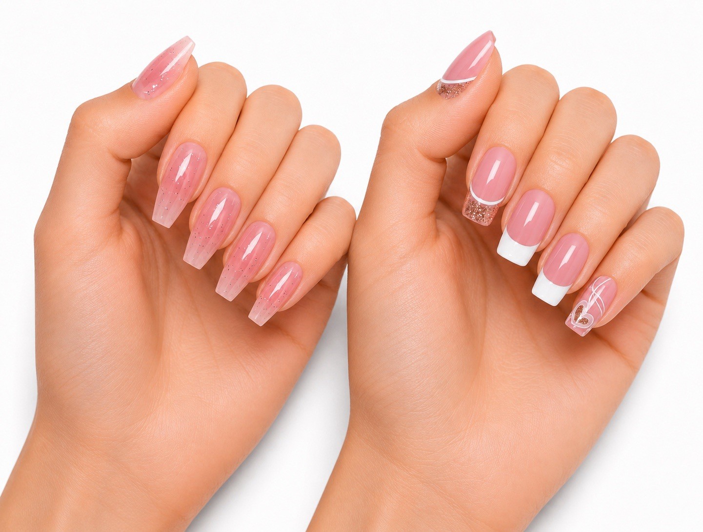SET OF 2 Pink Glitter Ombre & French Heart Design