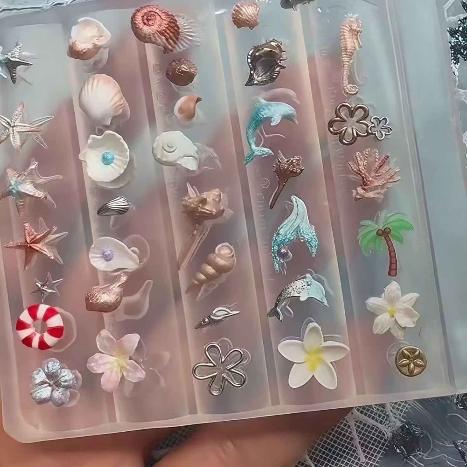3D Ocean Silicone Nail Art Mold with Double-Head Carving Pen, Ocean Beach Res…
