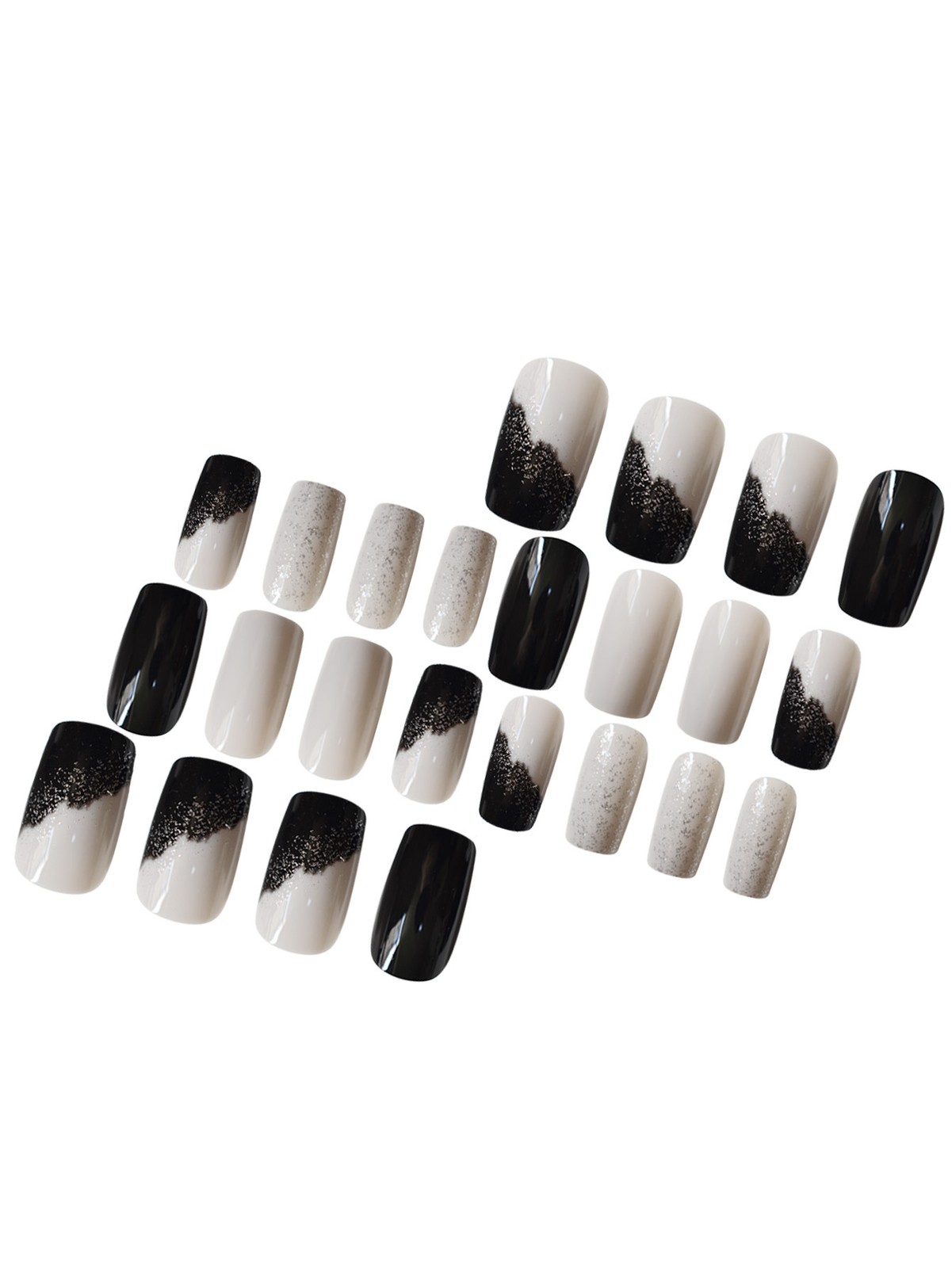 Press On Nails Ombre Glitter Color Block Square Short False Nails