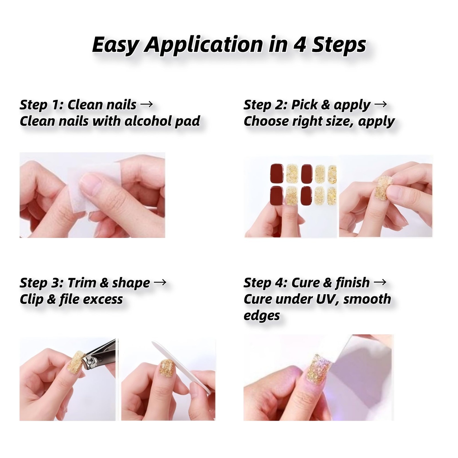 SIUDXA Luxurious Solid Color UV Nail Stickers | Semi-Cured Gel Nail Stickers …
