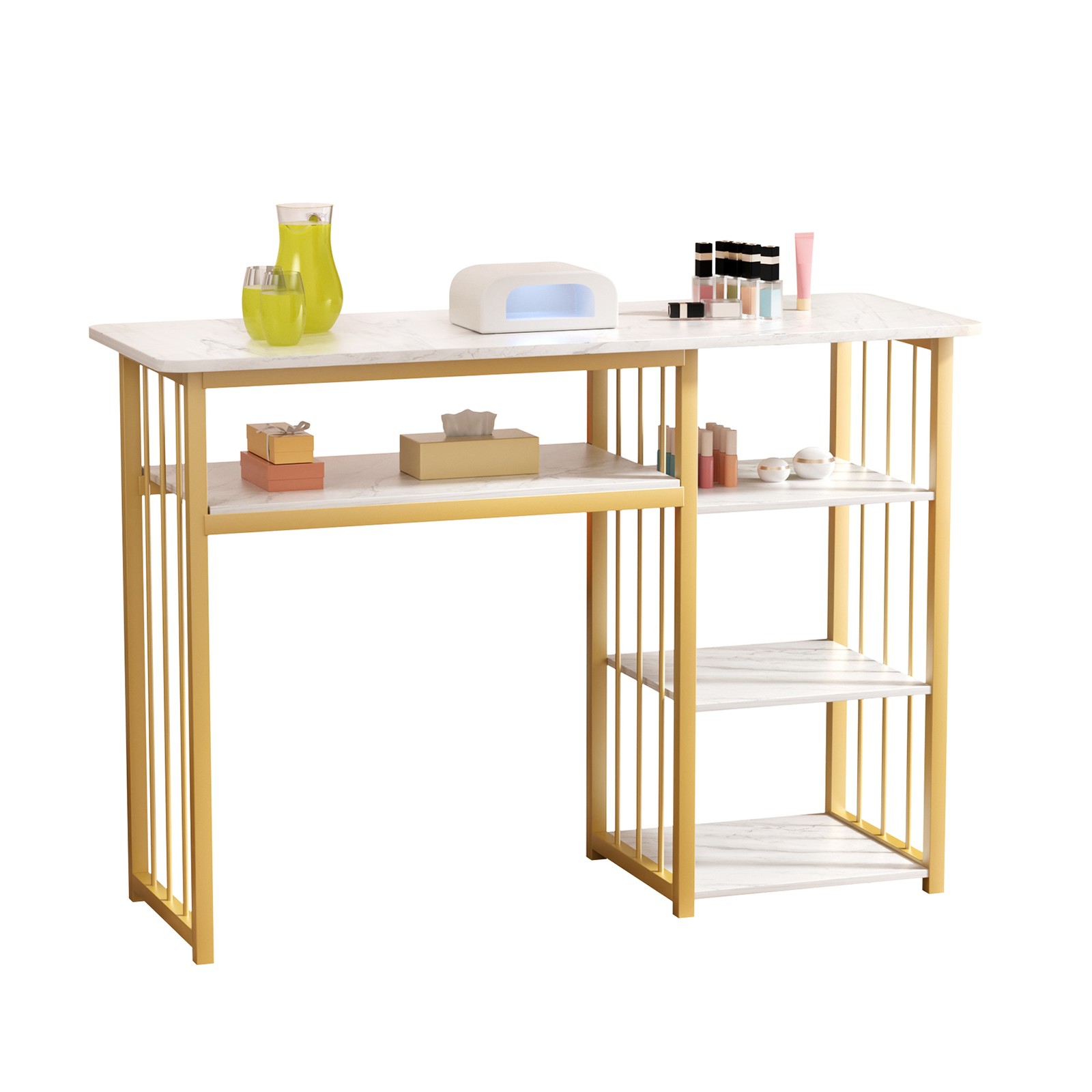 New Manicure Nail Table Beauty Salon & 3-Tier Side Shelves Station Desk White