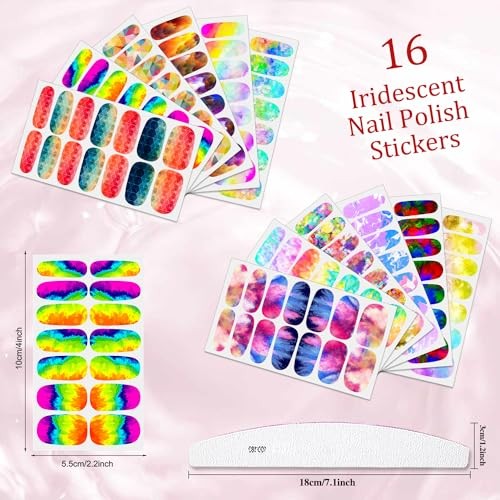 12 Sheets Gradient Nail Polish Strips with Nail File Self-Adhesive Aurora Neon