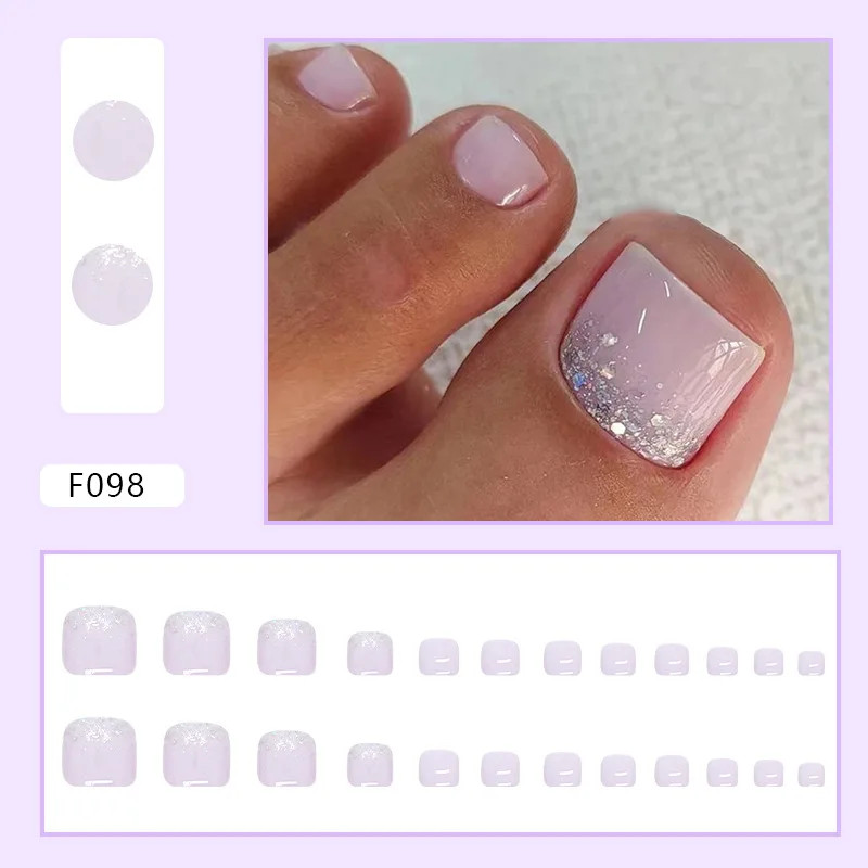 24pcs Glitter Fake Toenails Reusable Full Cover Acrylic Foot Nail Tips