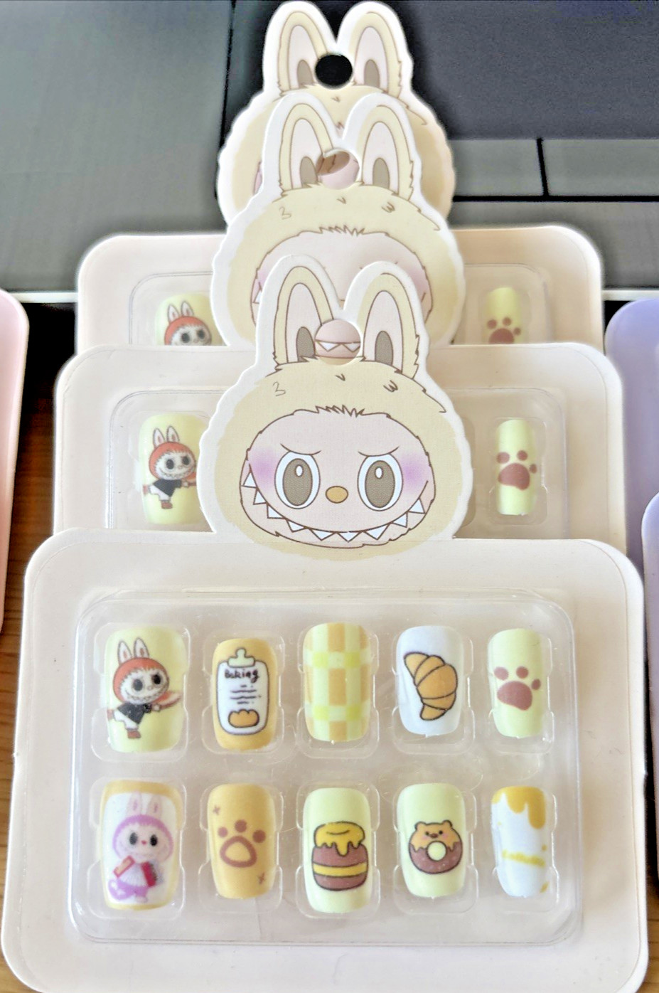 Kids Press on Nails Short Square Cute “Labubu” Design Colorful Minis – 9 Packs