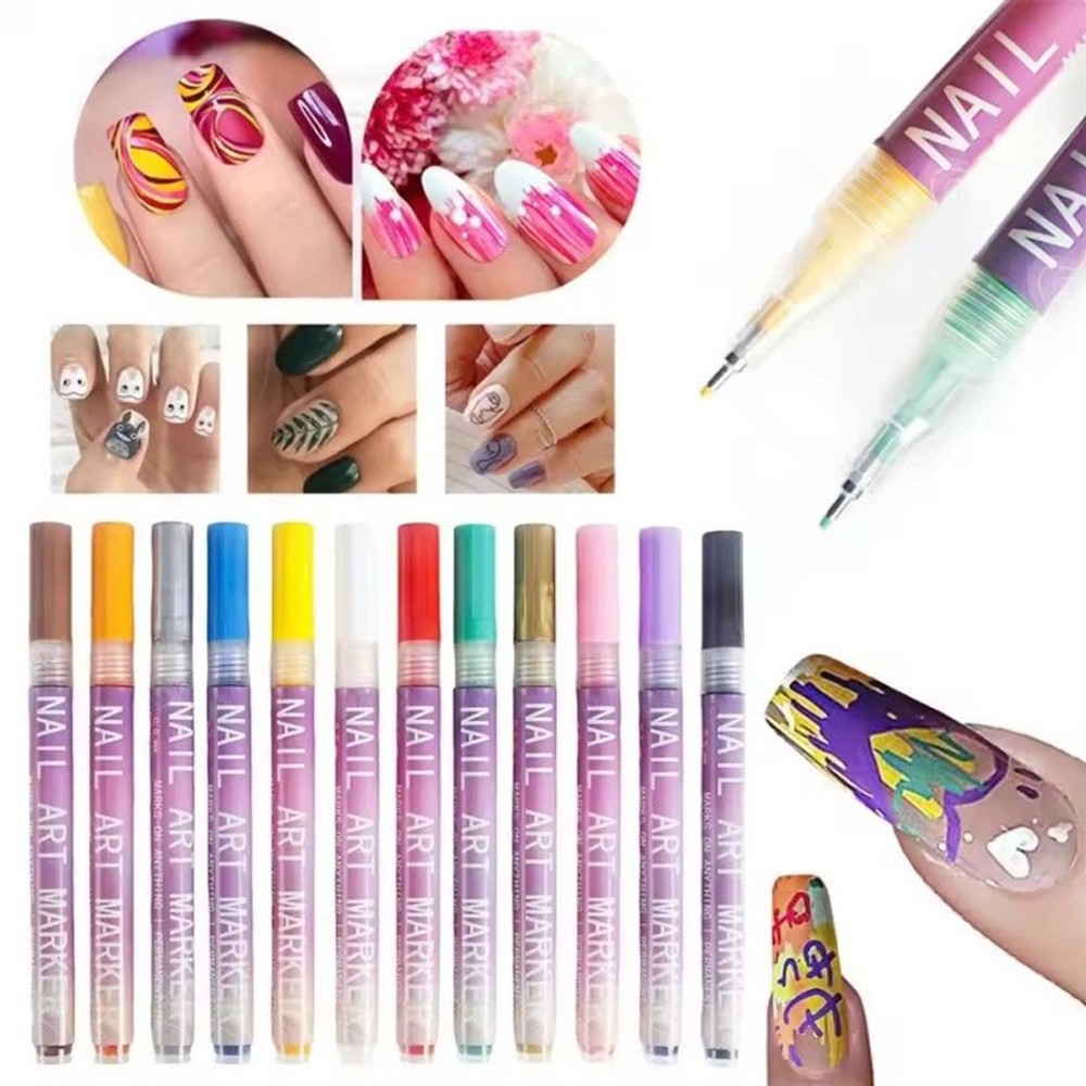 USA 12 Colors Nail Art Pens Set,Nail Art Markers Polish Pen For 3D Nail Art,DIY
