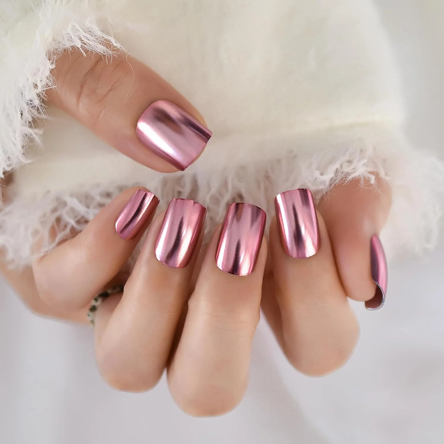 Cool Sweet Metal Mirror Pink Press on Nails – iBeautying False Nails – Glossy Re