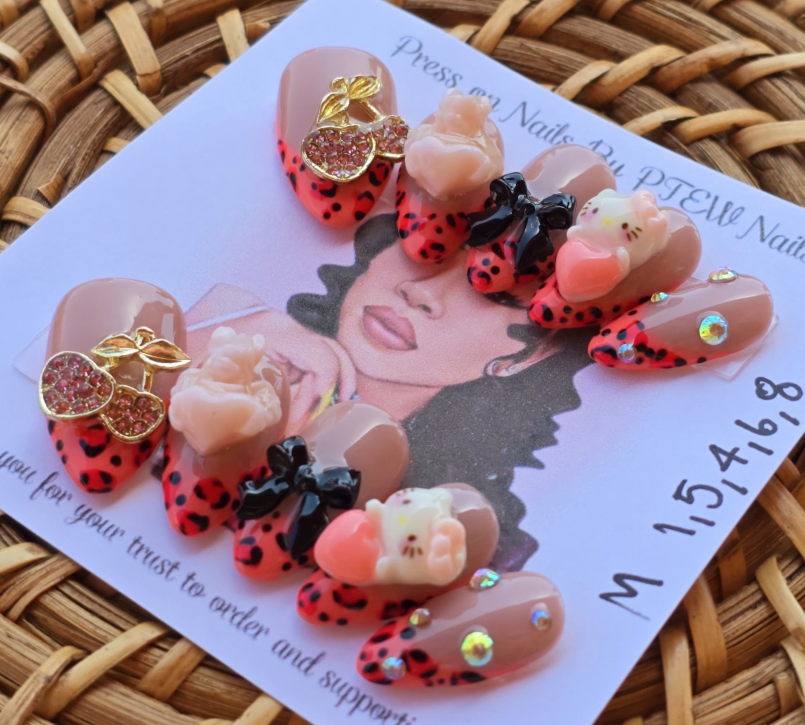 Handmade Press On Nails,Medium Size 1,5,4,6,8 Medium Long Almond