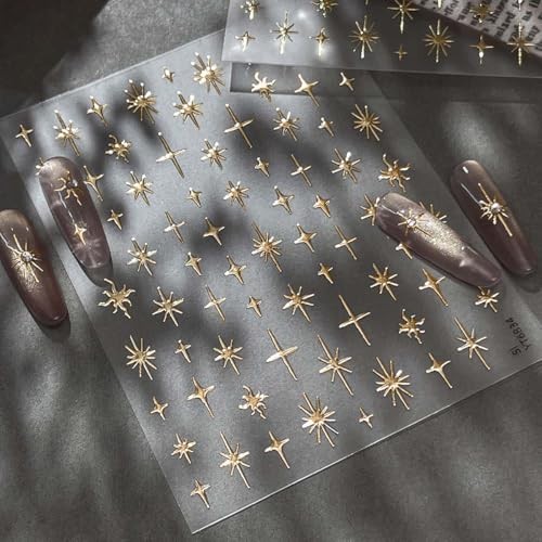 Gold Star Nail Stickers 3D Self Adhesive Star Nail Design Decals Style-38