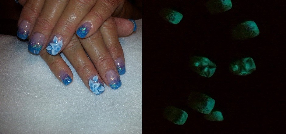 Nail Art Glitter Neon Set Glow in the Dark Powder Pigment, Hearts & Butterflies