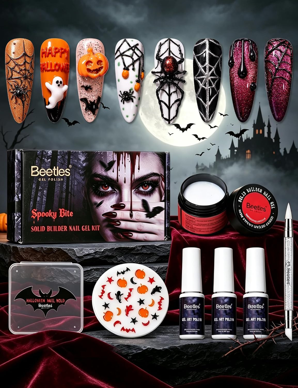 Beetles White 3D Sculpting Gel for Nail Art with Halloween 3D Nail Mold | Solid