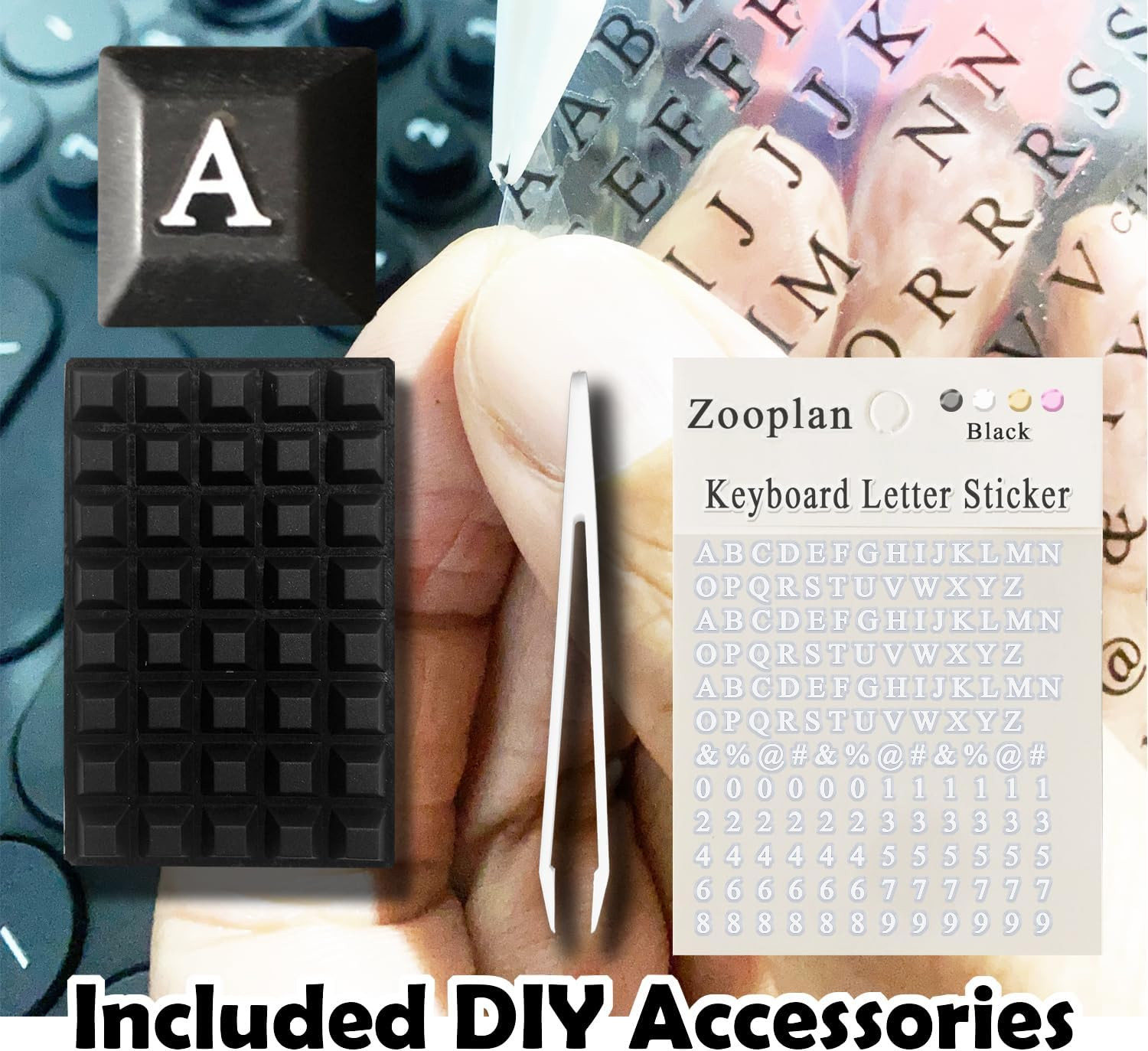 Raised Keyboard Sticker with DIY Character Decals for Nail Art Typing, Adhesive