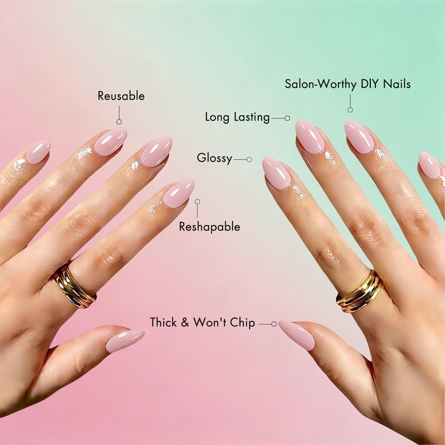 KXAMELIE Baby Pink Chrome Press On Nails Short, Shiny Extra Short Almond Pres…