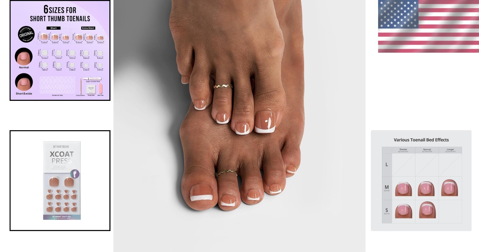 French Tip Press On Toenails 32 Piece Kit Malleable Gel Material for Comfort