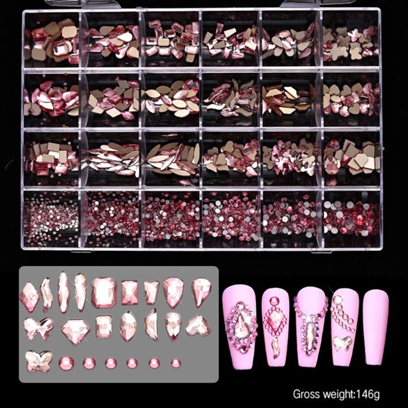 24 Grids Nail Charms Glass AB Rhinestones Nail Art Rhinestones for Nail Salon