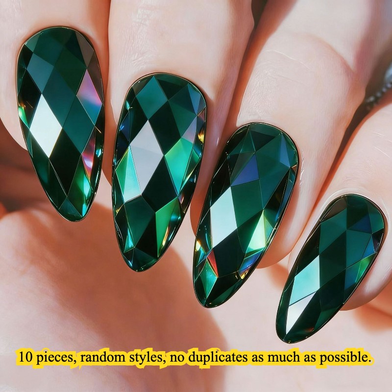 Long Round Almond Fake Nails Metallic Mirror Shimmer 3D Laser Glue on Nail Lot
