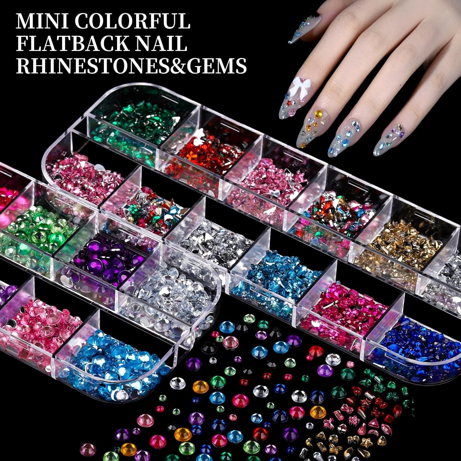 8-Box Nail Charms Set, 3D Flowers, Fruit Gems, Pearls & Rhinestones DIY Kit