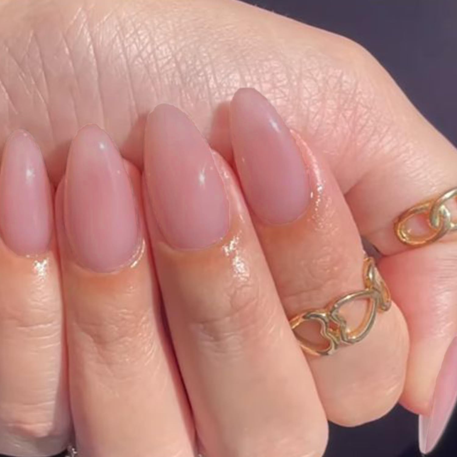 Nude Pink Press On Nails Short Almond, Natural Pure Pink Handmade Soft Jelly Gel