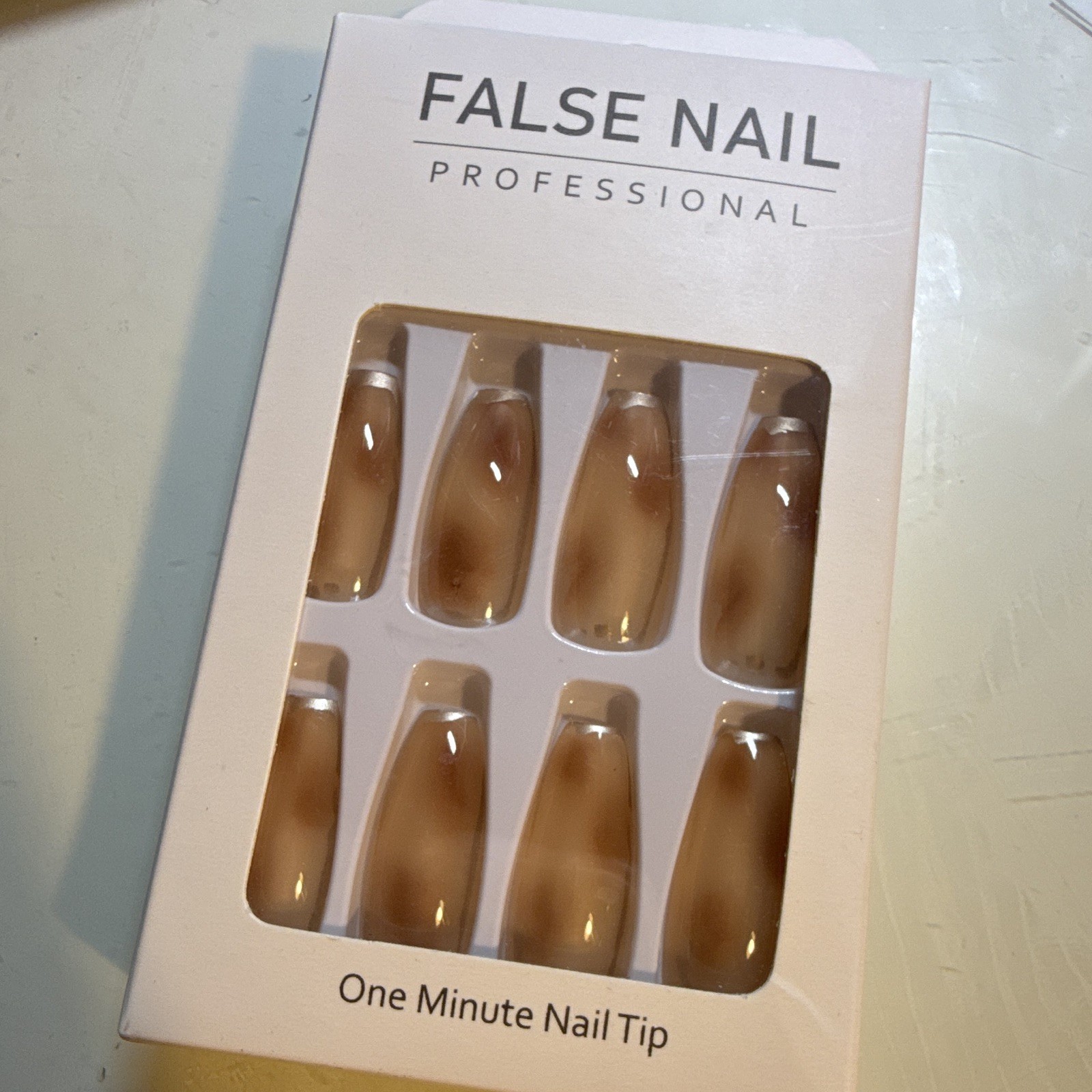 Nude Brown long coffin fake nails 24pcs all sizes included brand new