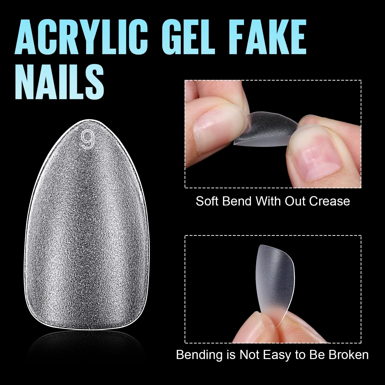 TOMICCA Short Almond Nail Tips Pre-Shaped Clear Press On Nails 450Pcs