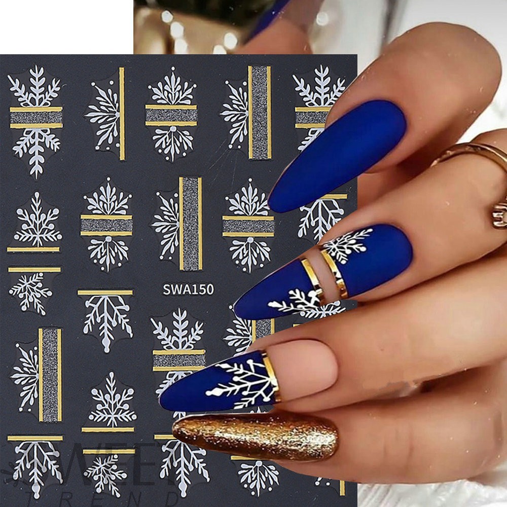 White Snowflakes Nail Art Stickers Christmas French Tips White Snow