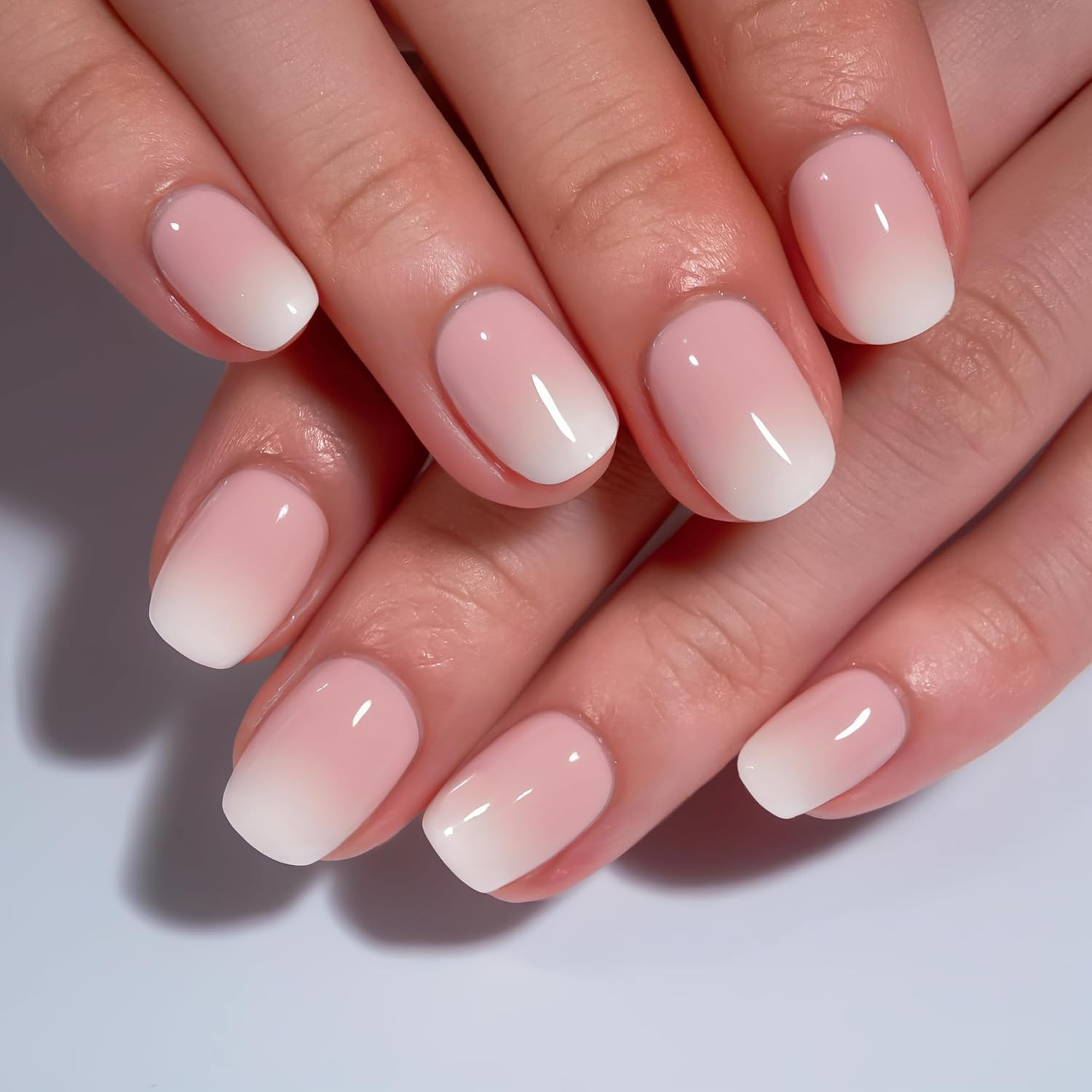 Nude Ombre Press on Nails Extra Short – 30PCS Short Square Soft Gel Fake Nails,