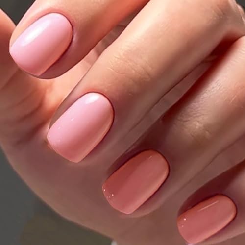 Extra Short Press on Nails – Solid Pink Fake Nails – Squoval, Coral Pink