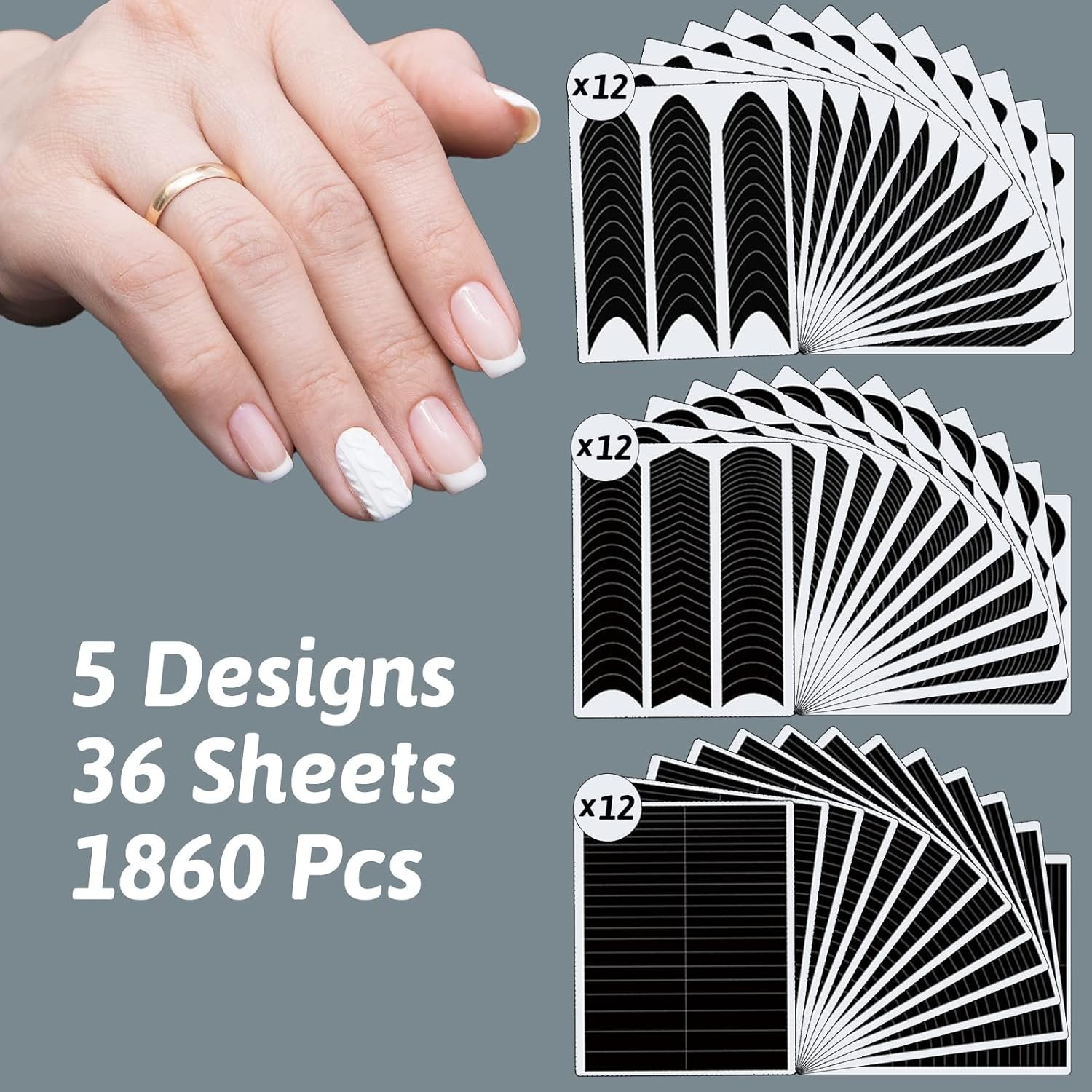 36 Sheets of Self-Adhesive French Tip Nail Guides – 1860 Pieces for Perfect D…
