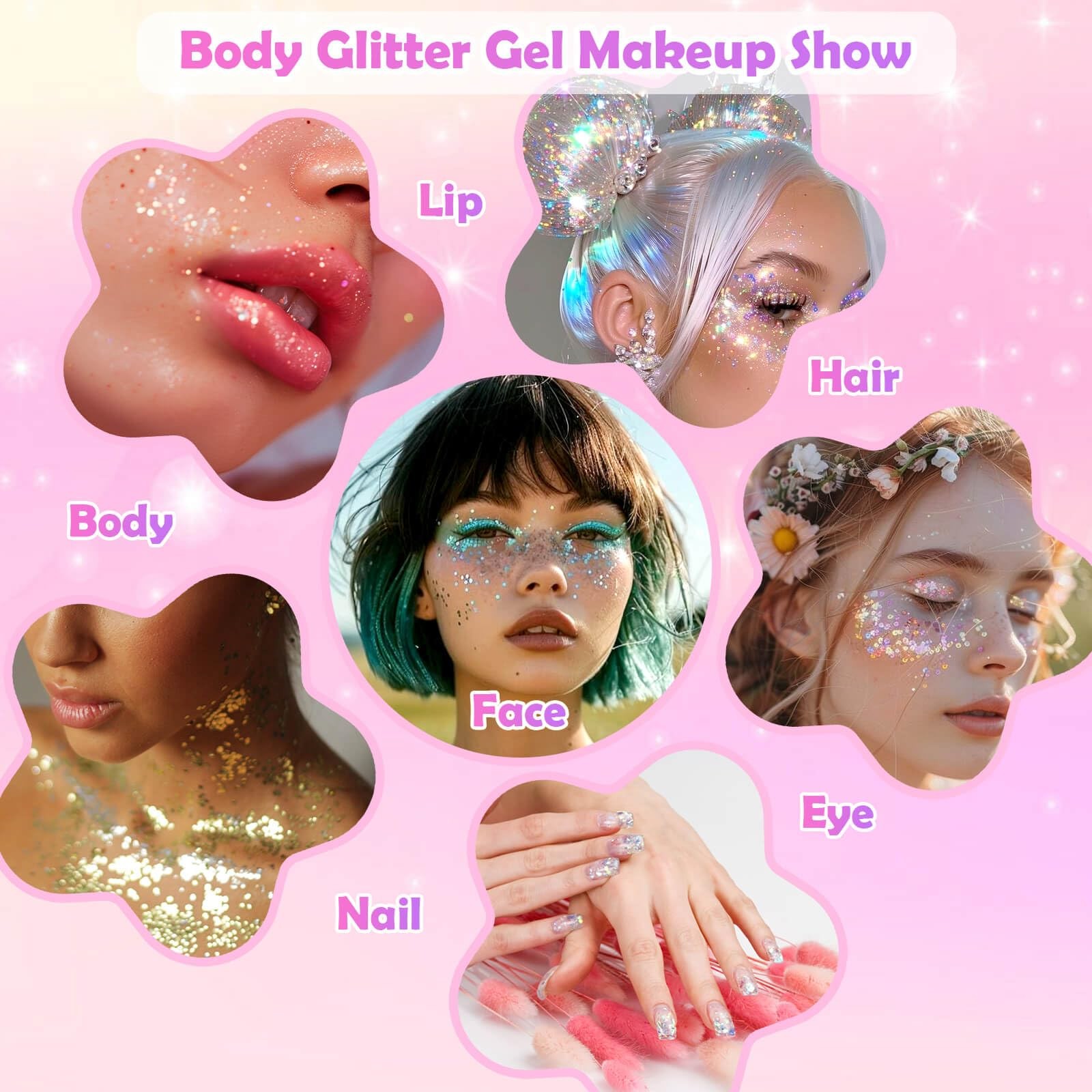 10 Colors Body Glitter for Skin and Hair, Makeup Sparkles Rave for Festival O…