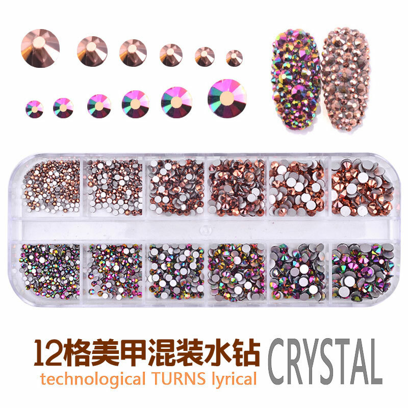 1440pcs Flat Back Nail Art Rhinestones Glitter Diamond 3D Tip Manicure Decor