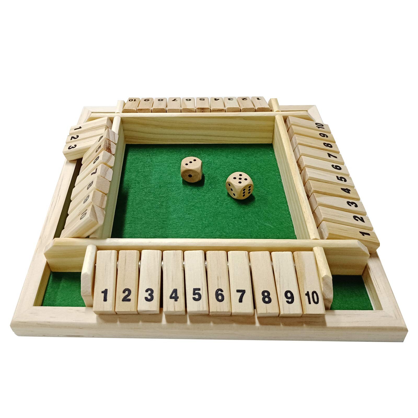 DC-BEAUTIFUL Shut The Box Dice Game, 2-4 Players 8.9” x x 0.6”, Green