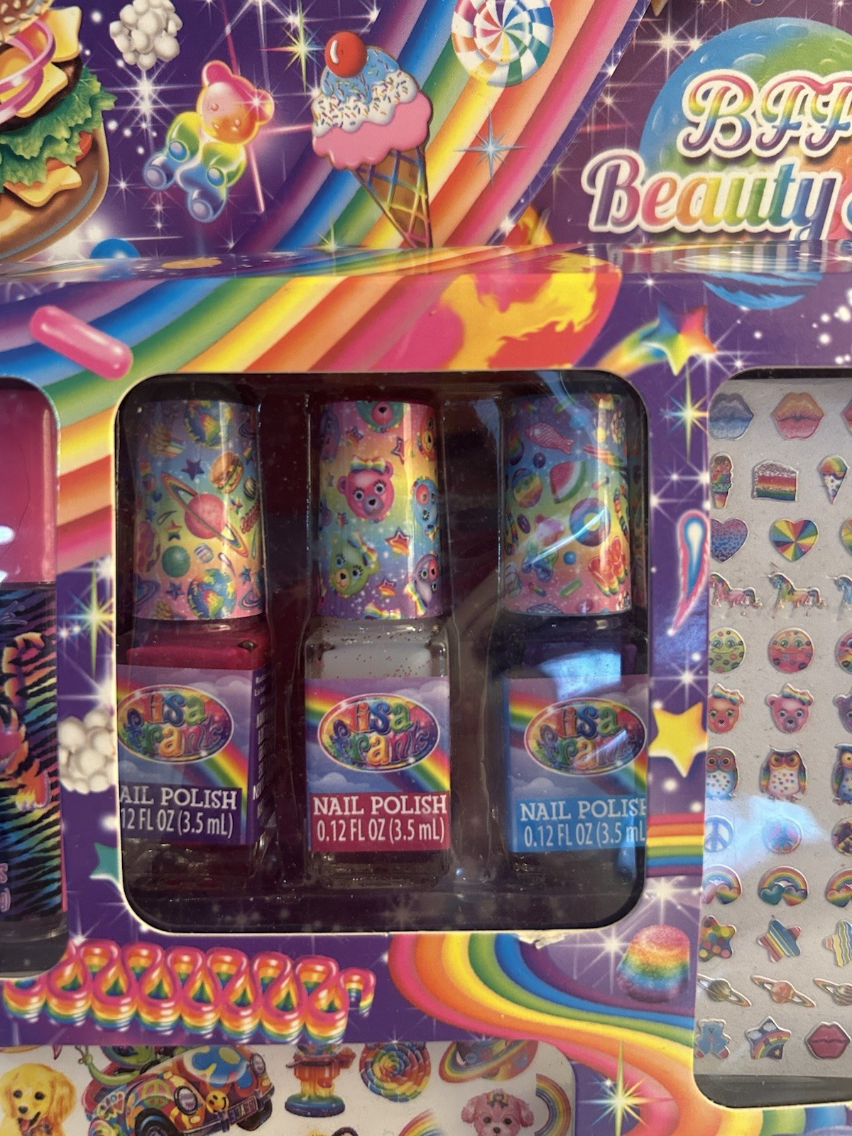 Lisa Frank BFF Beauty Set Lip Gloss Nail Polish Tattoos Nail Stickers Flaw Read