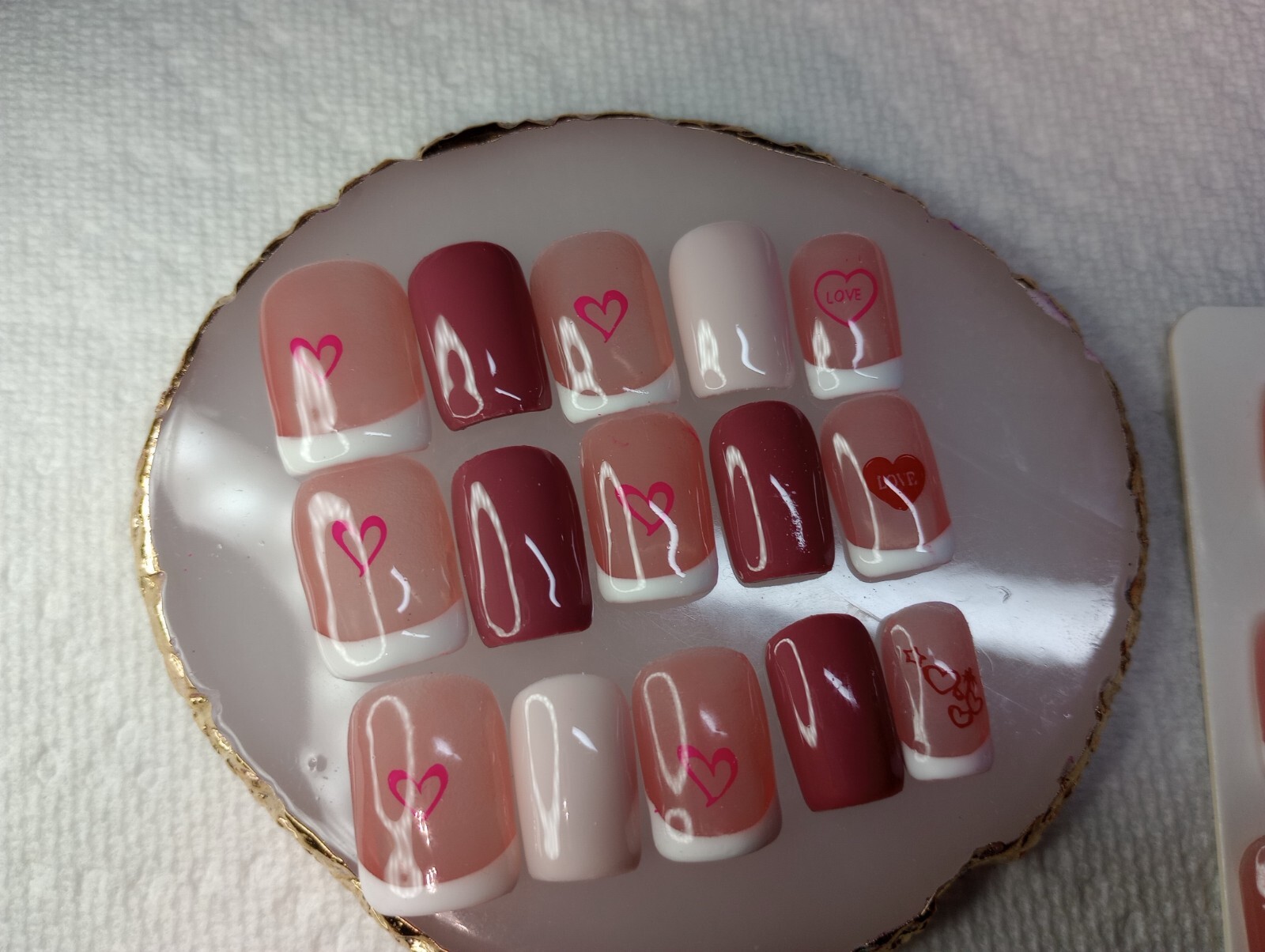 Hearts, Square Short, PressOn Nails, Handmade, Valentines, Women, Girls, Nail