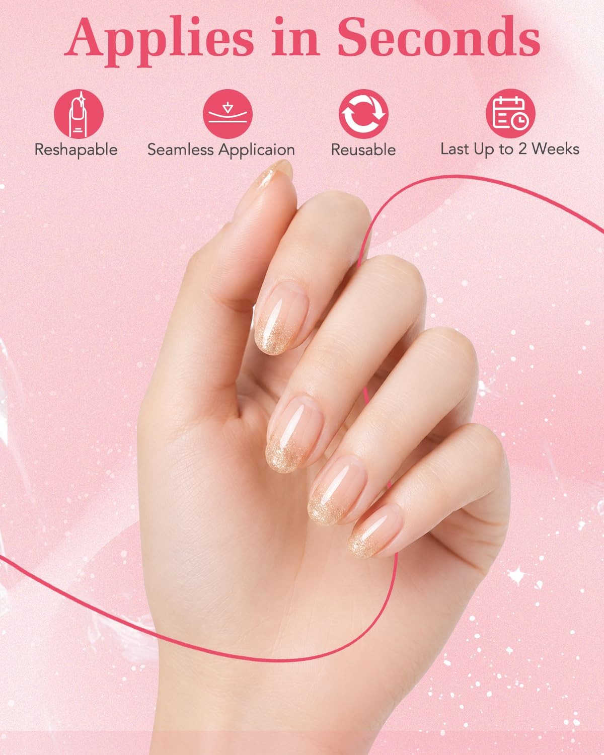 Skiennix Almond Press On Nails Gold Glitter Ombre French