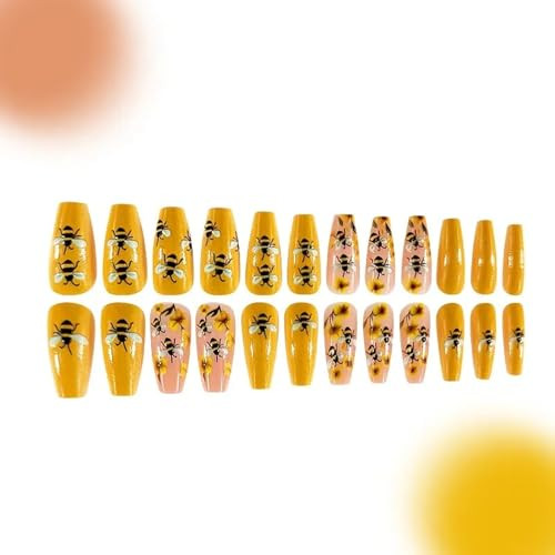 Coffin Press on Nails Yellow Fake Nails Spring Summer False Nails Style-A8