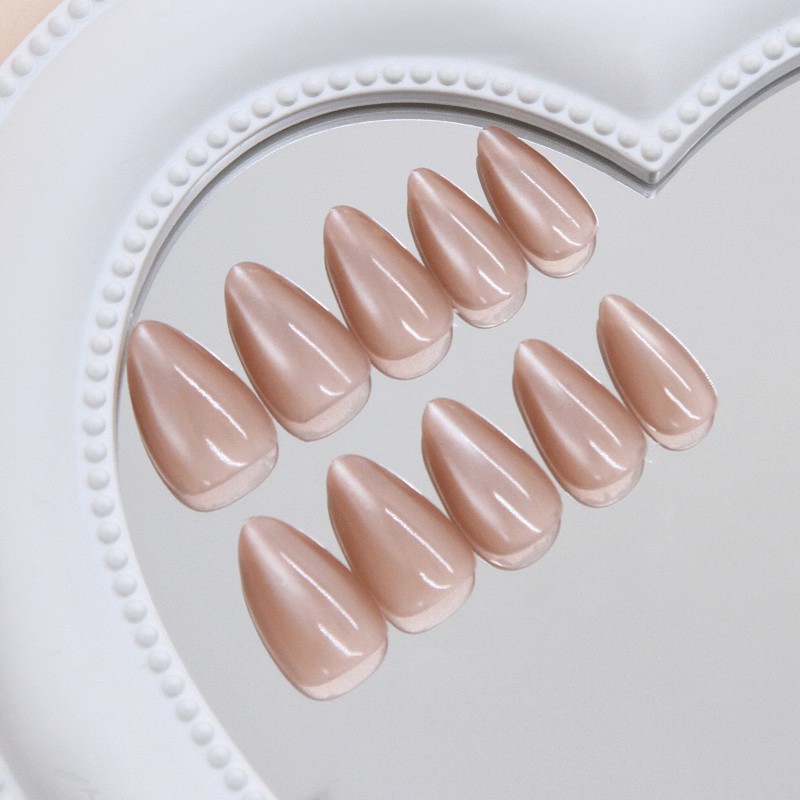 48pcs Almond Press on Nails, Nude Clear Cat Eye Gradient Stylish Manicure