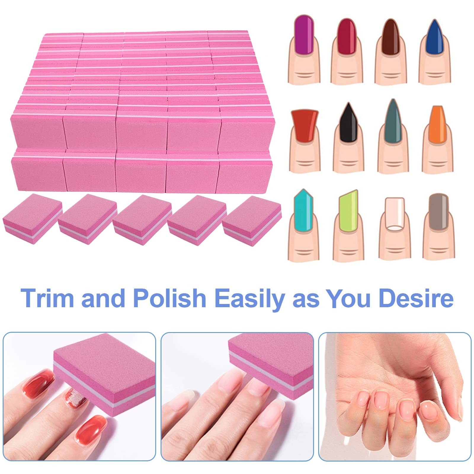 Nail Buffers (100 Pack), Mini Buffer Block Nail File for Acrylic and Natural …