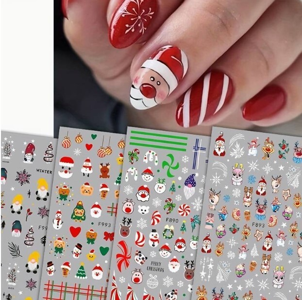 Nail Art Stickers Christmas Santa Reindeer Snowman Baubles Snowflakes Stars Elf