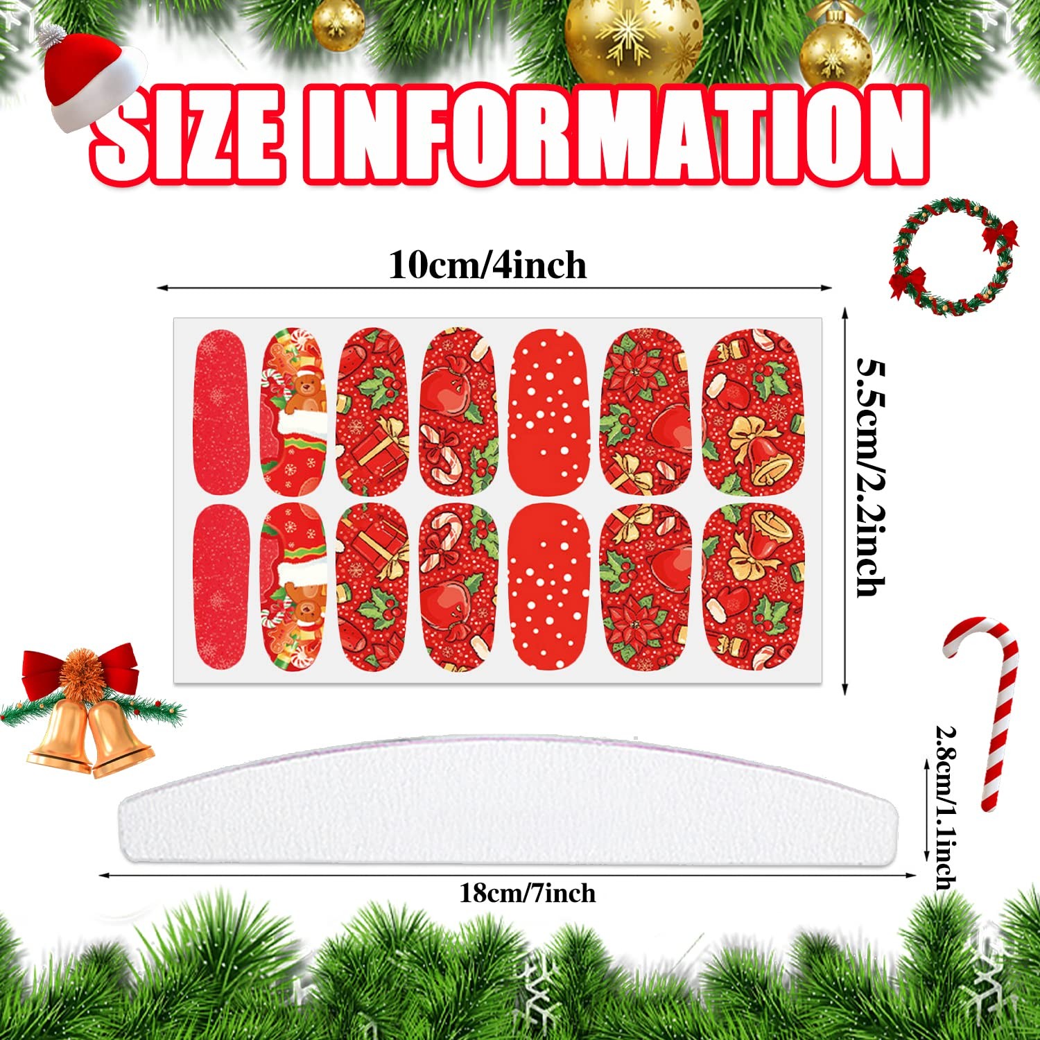 14 Pcs 196 Tips Christmas Nail Stickers Full Nail Wraps For Women Girls Chris…