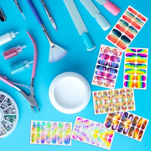 12 Sheets Gradient Nail Polish Strips with Nail File Self-Adhesive Aurora Neon