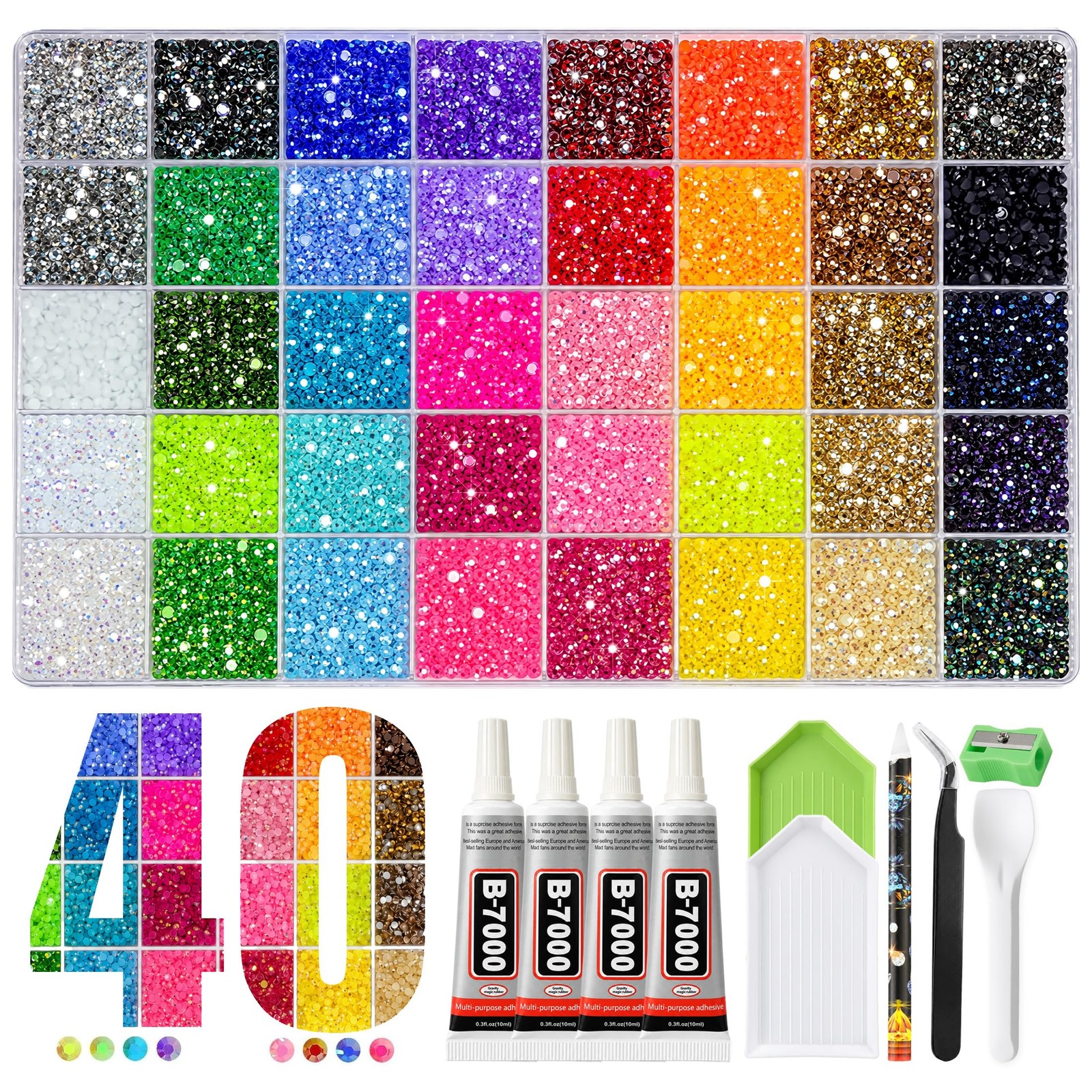 Bedazzling Kit 42000Pcs 40 Colors Resin Jelly Rhinestones, 3mm Flatback AB Gems