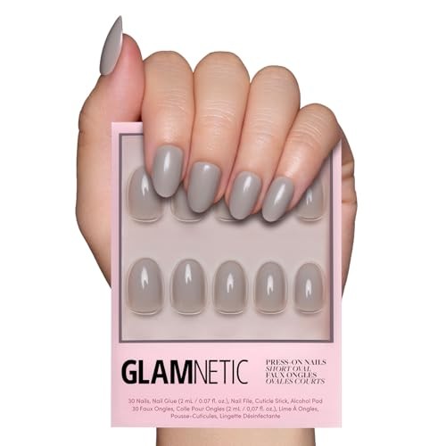 Press On Nails – | Opaque Light Gray Short Oval Fake Nails, Salon Pure Gray