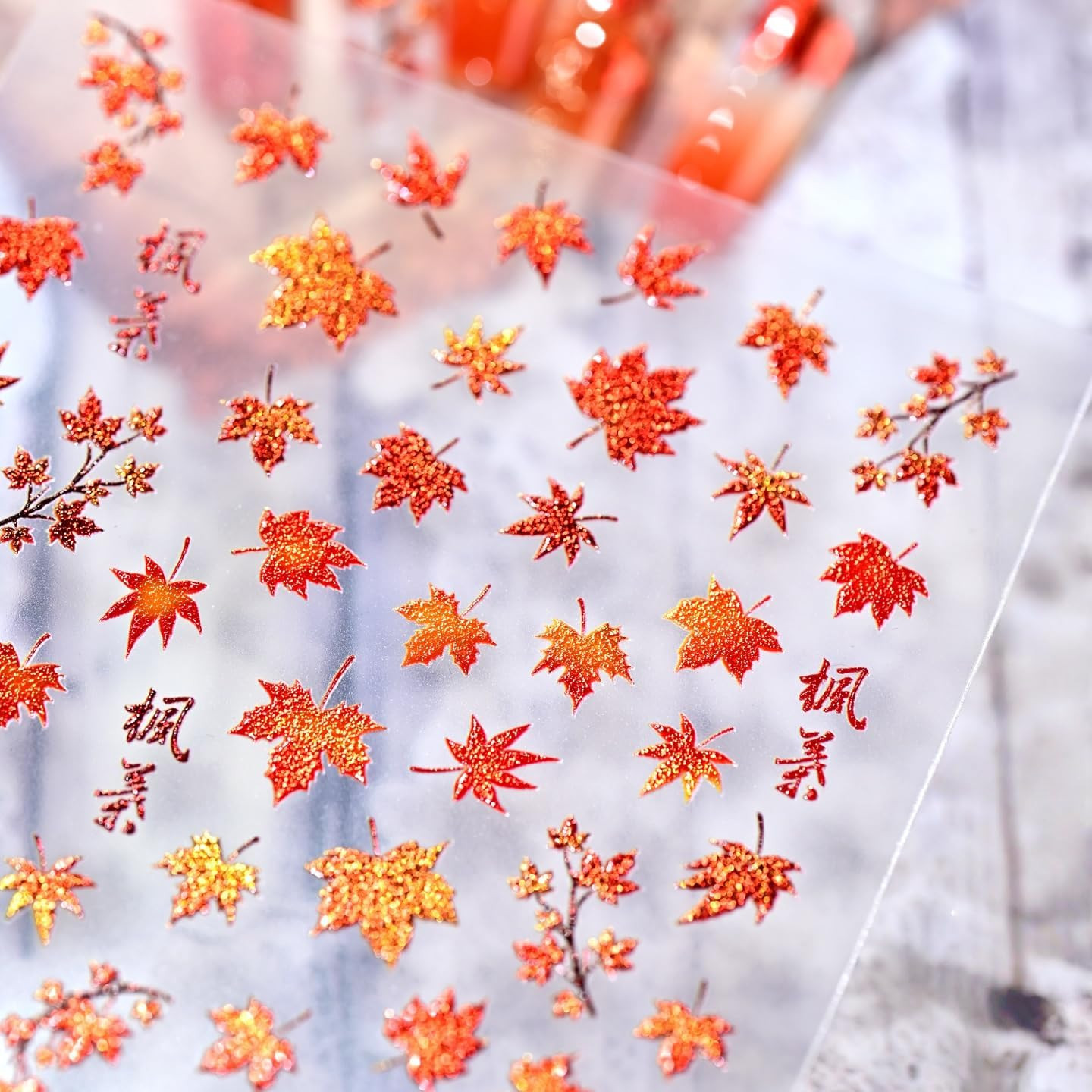 1 Sheet 5D Embossed Autumn Maple Leaves Nail Stickers for Nail Art Thanksgiving