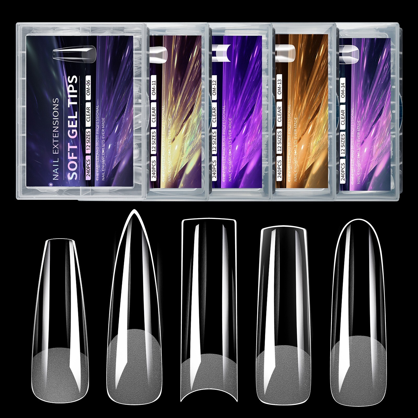 240 Pcs XXL Half Matte Extensions Nail Tips Square Coffin Soft Gel Tips Clear