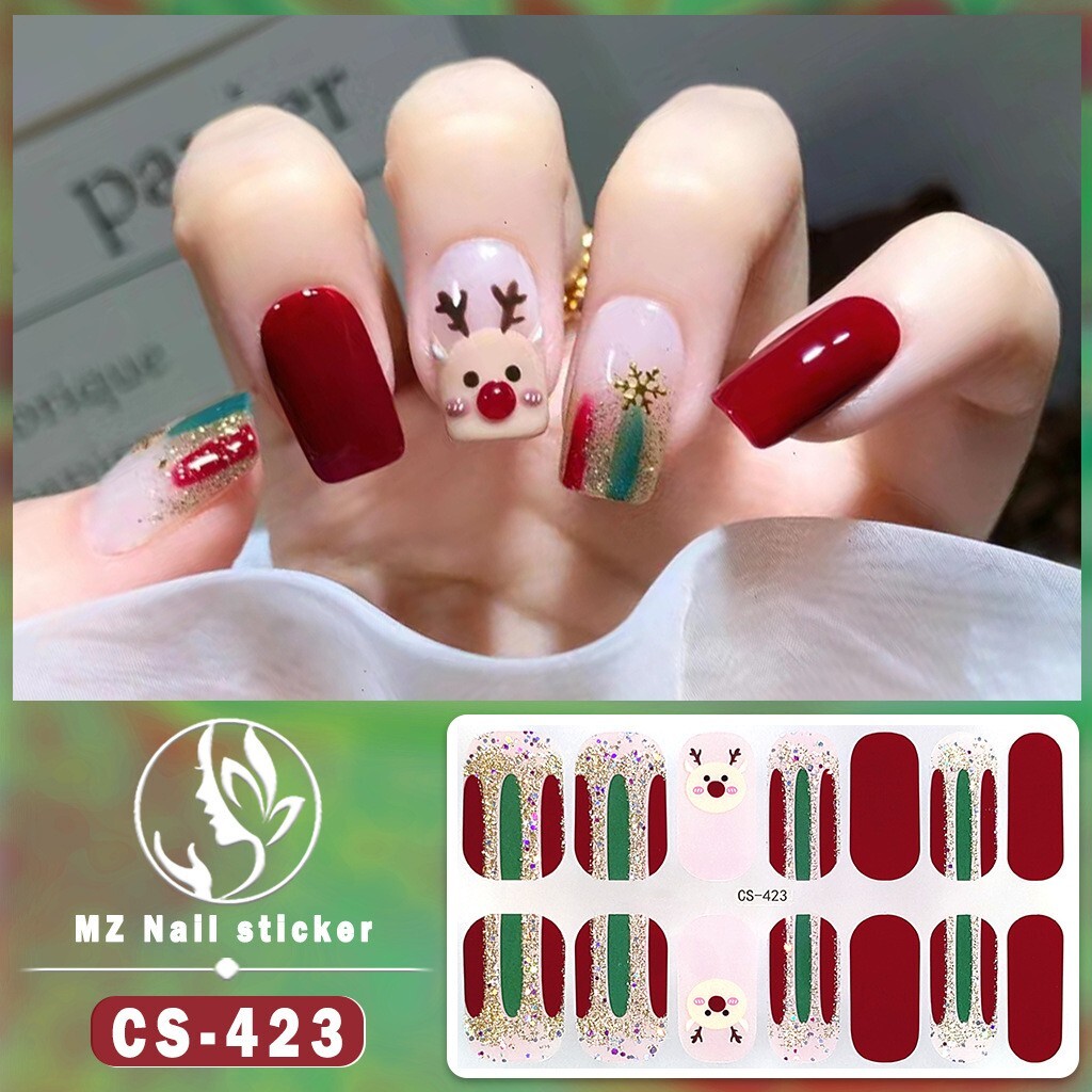 5 pcs hot sale Christmas Nail Stickers Semi Cured Gel Nail Stickers UV Lamp