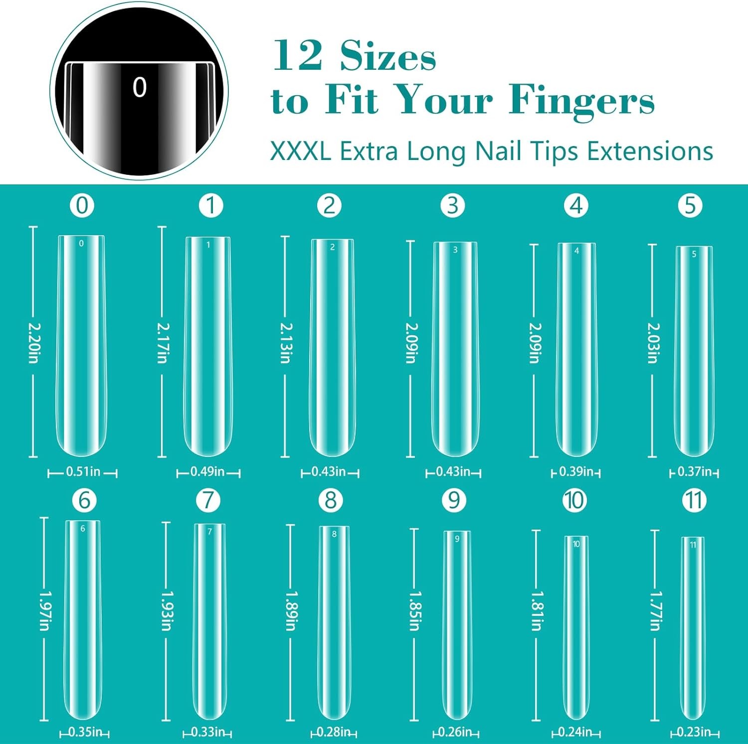 3XL Clear Nail Tips for Acrylic Nails Profal, XXXL Extra Long