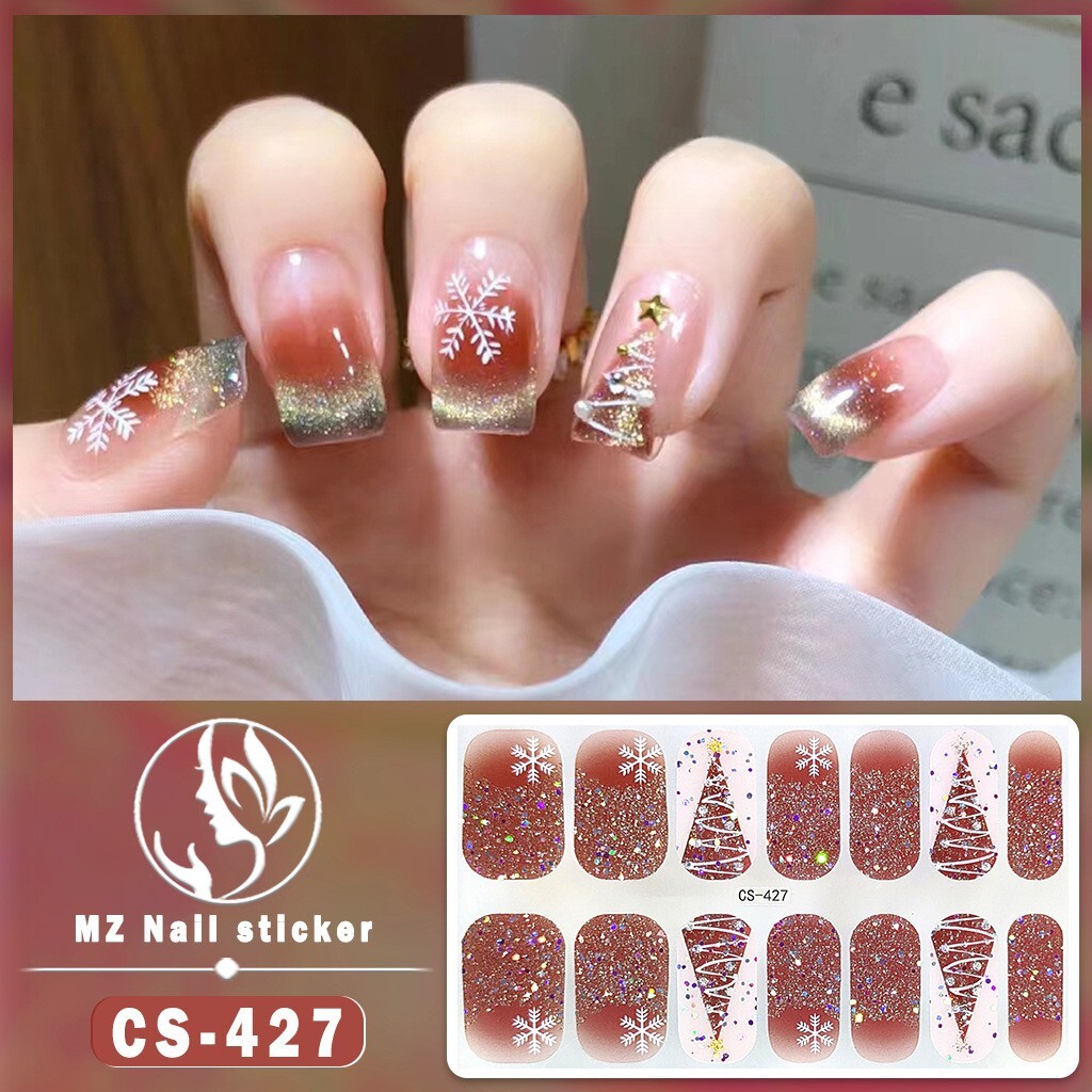 5 pcs hot sale Christmas Nail Stickers Semi Cured Gel Nail Stickers UV Lamp