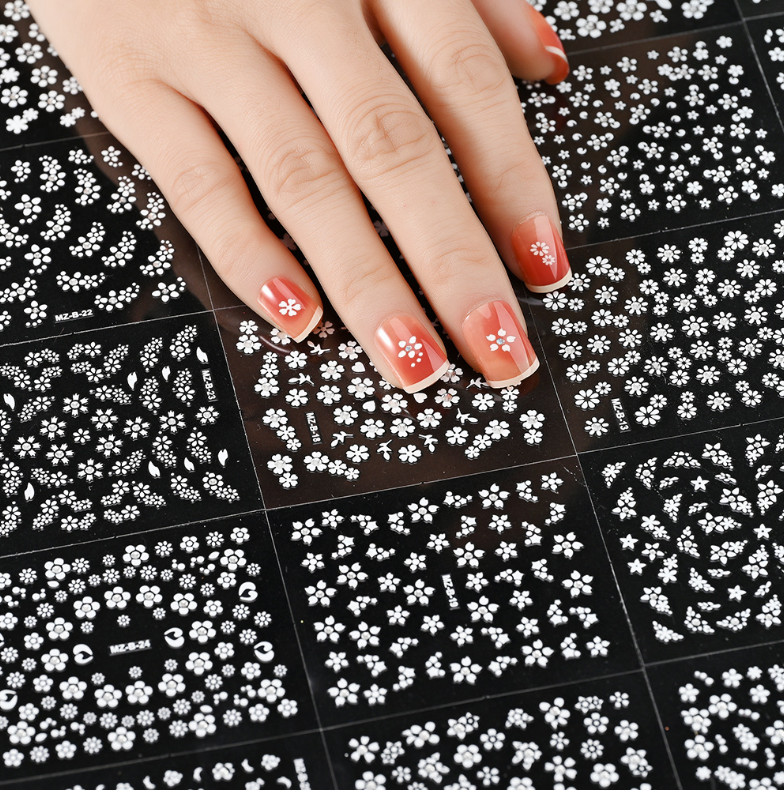 30PCS Nail Art Sticker Decal Blue Black Daisy Flower Lace Slider Manicure NS54