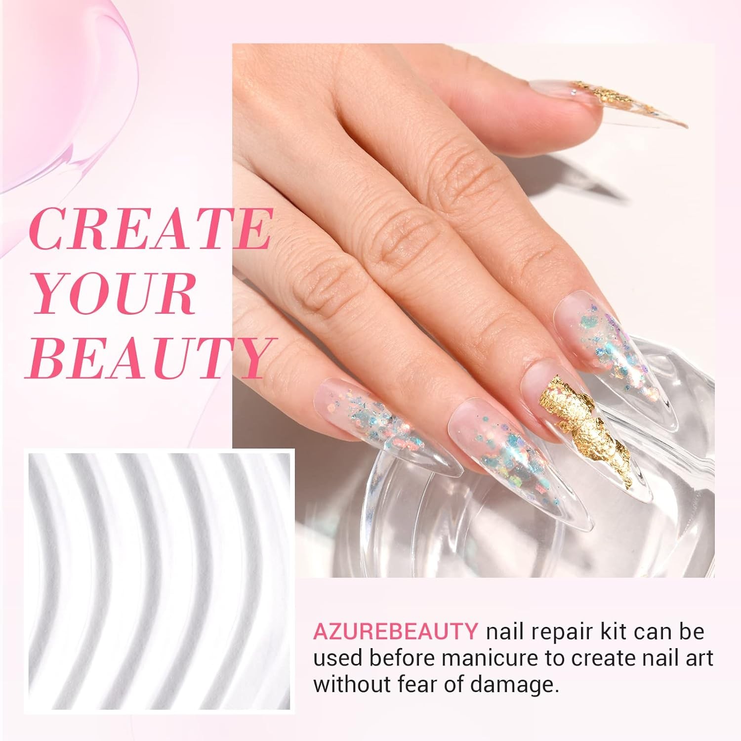 AZUREBEAUTY Nail Repair Kit Transparent Crystal for Broken Cracked Clear